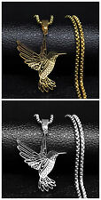 Kette Anhänger Edelstahl Gold Silber Vogel Kolibri Blume MS1-2993