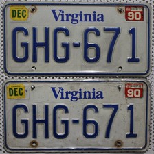 Virginia Nummernschilder Paar