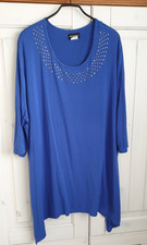 MIAMODA 3/4 Arm Damen Long - Zipfel Shirt  56 blau Ausschnitt mit Plättchen