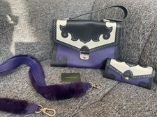 original * LONGCHAMP * Le Pliage Leder NP 990,- lila, schwarz, weiß