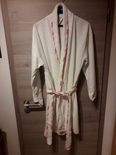 Bademantel Damen mit Gürtel Gr. 40/42 weiß mit rot-rosa Randumfassung TCM