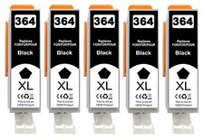 5 Tintenpatronen 364XL Schwarz + Chip und Füllstand für HP Photosmart B010