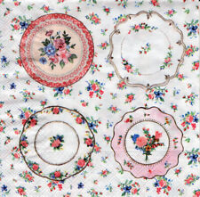 3 Servietten ~ Blumen, Rosen, Geschirr, Teller mit zartem Muster ~ 33x33