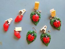 7 Vintage Tischdeckenhalter Tischdeckengewichte · Marienkäfer Himbeeren