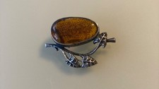 Bernsteinschmuck, Fischland Brosche mit Bernstein, Bernsteinbrosche aus Silber