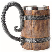 Bierkrug holz edelstahl 500 - edelstahl,