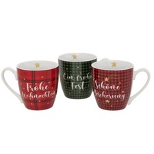 3er Set Kaffeetassen Jumbo 480ml Porzellan kariert Schottland Tassen n704 Karo