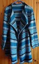Long-Strickjacke - offene Form - Größe 50 - Muster-Mix - Petrol-Weiß-Schwarz