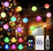 15M LED Lichterkette Kugel Beleuchtung App RGB Bunt Garten Party Innen Außen