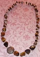 Tigerauge Bergkristall Collier Kette aus Nachlass Magnetverschluss