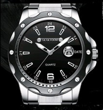 Sportliche Herren Armbanduhr von Va Va Voom 43mm Silber Schwarz