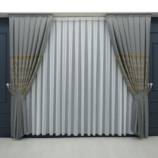 Vorhang grau gold muster - grau,