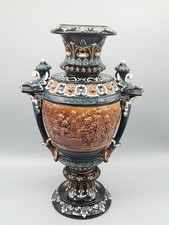 Majolika Gerbing & Stephan Bodenbach Böhmen Amphore Vase 39 cm vor 1900 Keramik