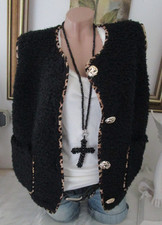 Neu Italy Weste Teddy Fell Leo Plüsch Kuschelig Fleece Knöpfe Schwarz 38-42