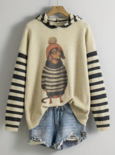 Plus Size Damen Pullover mit Rundhalsausschnitt, süßer Dackel Druck, Herbstmode