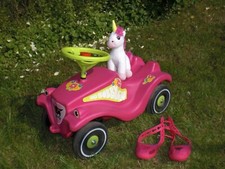 BIG Bobby Car classic neon pink grün & Schuhschoner & Einhorn weiß - Rutscher