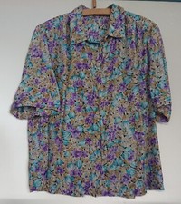 Bluse Sommerbluse Hemd Sommerhemd kurzarm Blumen Blätter türkis lila LARP