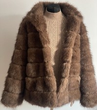 Luxus Jacke Kunstfelljacke wie echter Nerz braun Vegan Oversize Style Gr. L Neu 