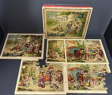 3er Puzzleset Puzzle mit Vorlagen um 1900 im Originalkarton antik