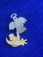 Vintage Paar Schutzengel Pin Anstecker - gold/silberfarben