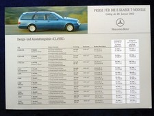 Mercedes E-Klasse W 210, T-Modell Preisliste 1.2002  Classic Elegance Avantgarde