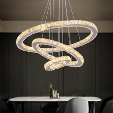 LED Kristall Deckenleuchter 3 Ringe Kronleuchter dimmbar Luxus Lampe