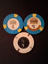 3er Set $1 Casino Chips Golden
