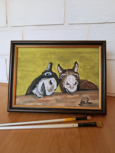 Esel duo ölgemälde 5x7 - duo,
