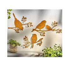 Wanddeko Vögel 3er-Set Größe 18 bis 27 cm Edelrost-Finish aus Metall in Braun