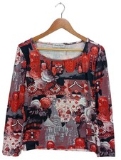 DIETER HEUPEL Langarm-Bluse Damen Bluse Gr. DE 42 rot-weiß-schwarz Casual-Look