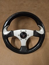 Raid Sportlenkrad, Typ : 13, 32 cm, silber / schwarz, Hupenknopf, Nabe M237, VW.