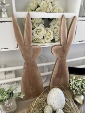 2x Hasenfigur Deko-Hasen Landhaus-Deko Shabby Tiere Holz Ostern Osterhase