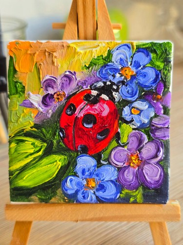 Marienkäfer ölbild 7x7 - 7x7, cm