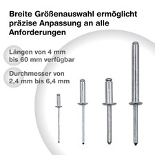 Gabex Blindnieten Popnieten Flachkopf Alu/Stahl Größen 2,4-6,4mm Ø Profiqualität