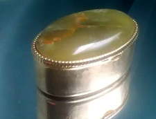 Pillendose Onyx -Marmor grün Metall ungemarkt vergoldet antik Vintage