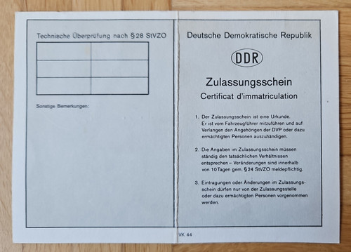 Zulassungsschein ddr für - zulassungsschein,