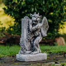 Gargoyle an Säule Torwächter  Steinfigur 45 cm 18 kg Grau Beton frostsicher