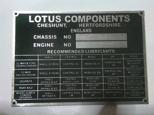 Typenschild lotus components - lotus,