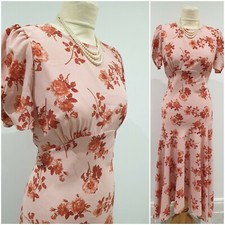 Wunderschönes Vintage 30er 40er Stil Rosa Rose Maxi Schrägschnitt Brautkleid UK 12