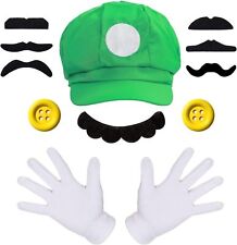 Izoel Mario Luigi Kostüm Accessories Mütze Hut Handschuhe Bart Gelbe Knöpfe ✅