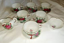 Teeservice August Warnecke. 6 Tassen/Untertasse, Dekor Ostfriesen Rose, Handbem.