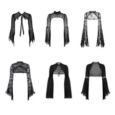 Damen Crop Top Festlich Tops Frauen Shrug Steampunk Schal Mesh Cardigan Sheer