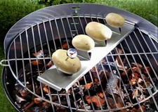BBQ EDELSTAHL GRILLGUTHALTER FÜR 4 KARTOFFEL KARTOFFELHALTER INCL. THERMOMETER