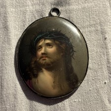 Antikes Porzellanbild : Jesus In 925 Silberrahmen mit Punzen !