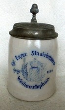 ALT Bierkrug Brauerei Königl Staatsbrauerei Weihenstephan u 1900 Krug Zinndeckel