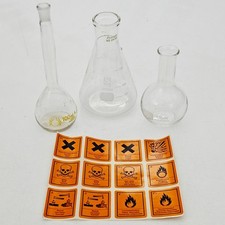 3x Laborgläser 100ml 250ml Kolben mit 12 Klebe Warn- Gefahr Etiketten 