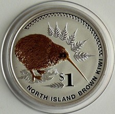 New Zealand 1 Dollar 2006 Kiwi, 1 Oz Silber, Plated, Proof