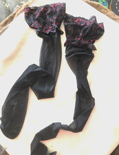 Schwarze halterlose Strümpfe mit zweifarbigem Spitzenabschluss (Einheitsgröße)