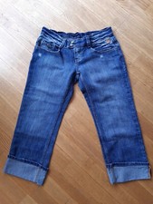 DAMEN Jeans Hose Bermudas Gr L blau 3/4 Lang breiter Bund Doppelknöpfe 