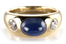 Ring 1 Saphir ca 1,0 ct. + 2 Brillanten ca 0,4 ct TW/VS 750 Gold [BRORS 20497]